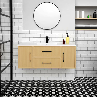 Meuble-lavabo mural simple 48 po avec plateau en marbre de culture et lavabo intégré Cassidy