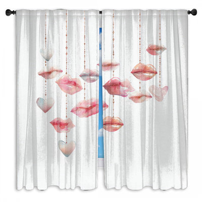 Watercolor Lips Hearts Window Curtains Romantic Sheer & Room Darkening - 2 Panels