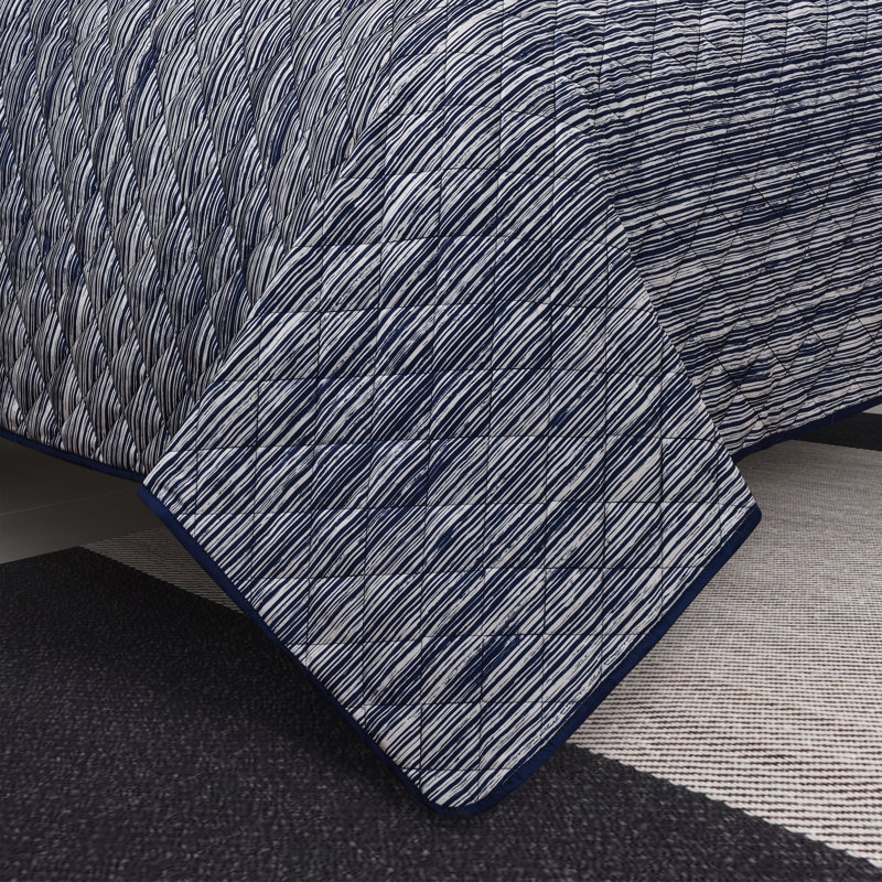 Dalton 3 pièces Ensemble de courtepointe bleu marine, Courtepointe double et 2 taies décoratives standa