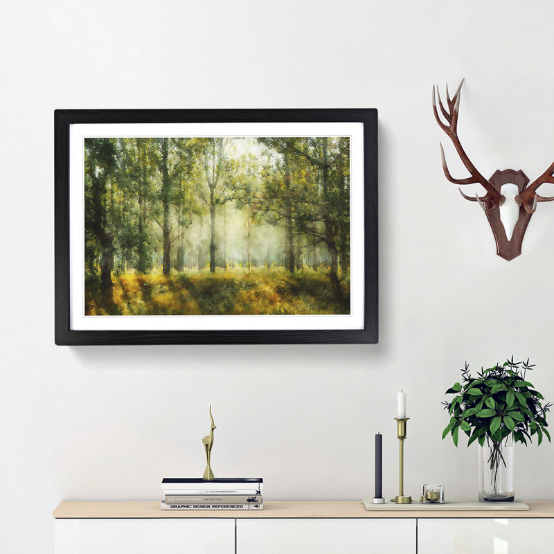 View of the Forest in the Spring - Picture Frame Painting Print, Black Framed, 33cm H x 45cm W x 2cm D