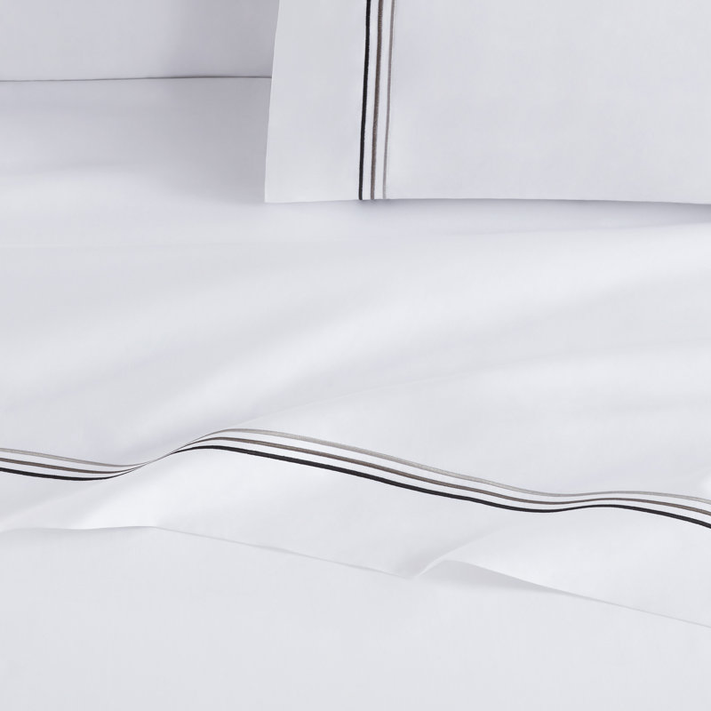 Full Charcoal Embroidered Cotton Stripe Sheet Set