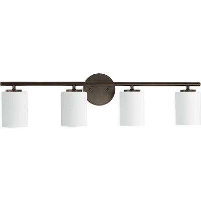 Éclairage pour salle de bain 4 lumières en bronze antique avec abat-jour en verre gravé à l'eau-forte