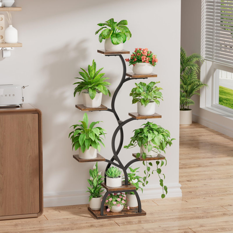 Étagère à plantes à 8 niveaux pour l'intérieur, support pour plante d'angle, support à fleurs éclairé pour le salon, balcon