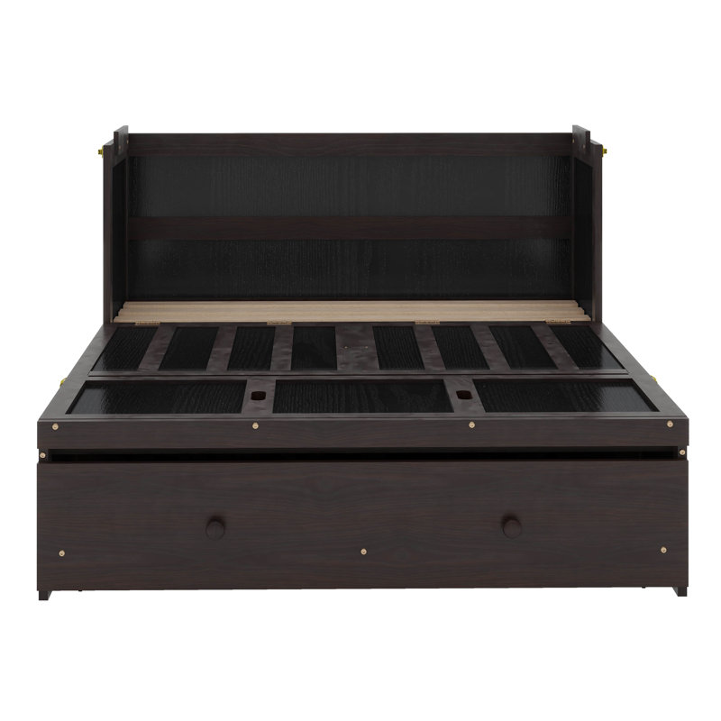 Wyncote Queen Size Murphy Bed, Solid Wood Murphy Bed Frame With USB Port And A Large Drawer, Espresso