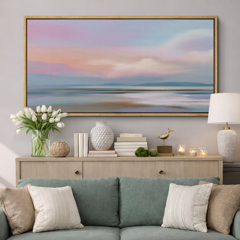 «Pastel Sunset Seascape», sérénité côtière, images de chambre à coucher, impression sur toile encadrée, Cadre naturel