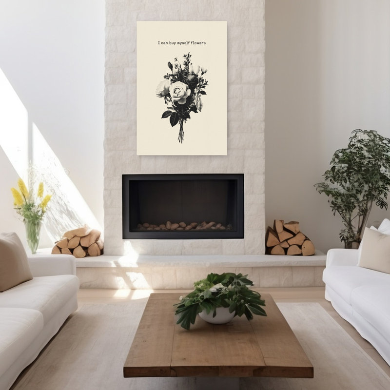 Art floral mural monochrome délicat classique, H 48 po x l 32 po