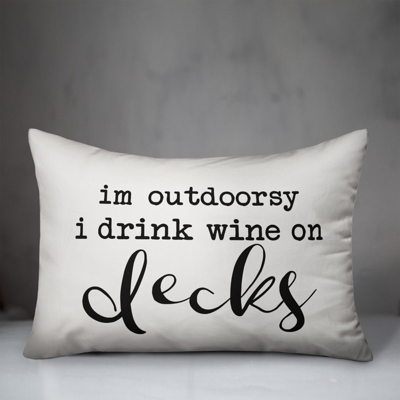 Housse et insert pour coussin d'extérieur Drink Wine on Decks, Blanc cassé / noir