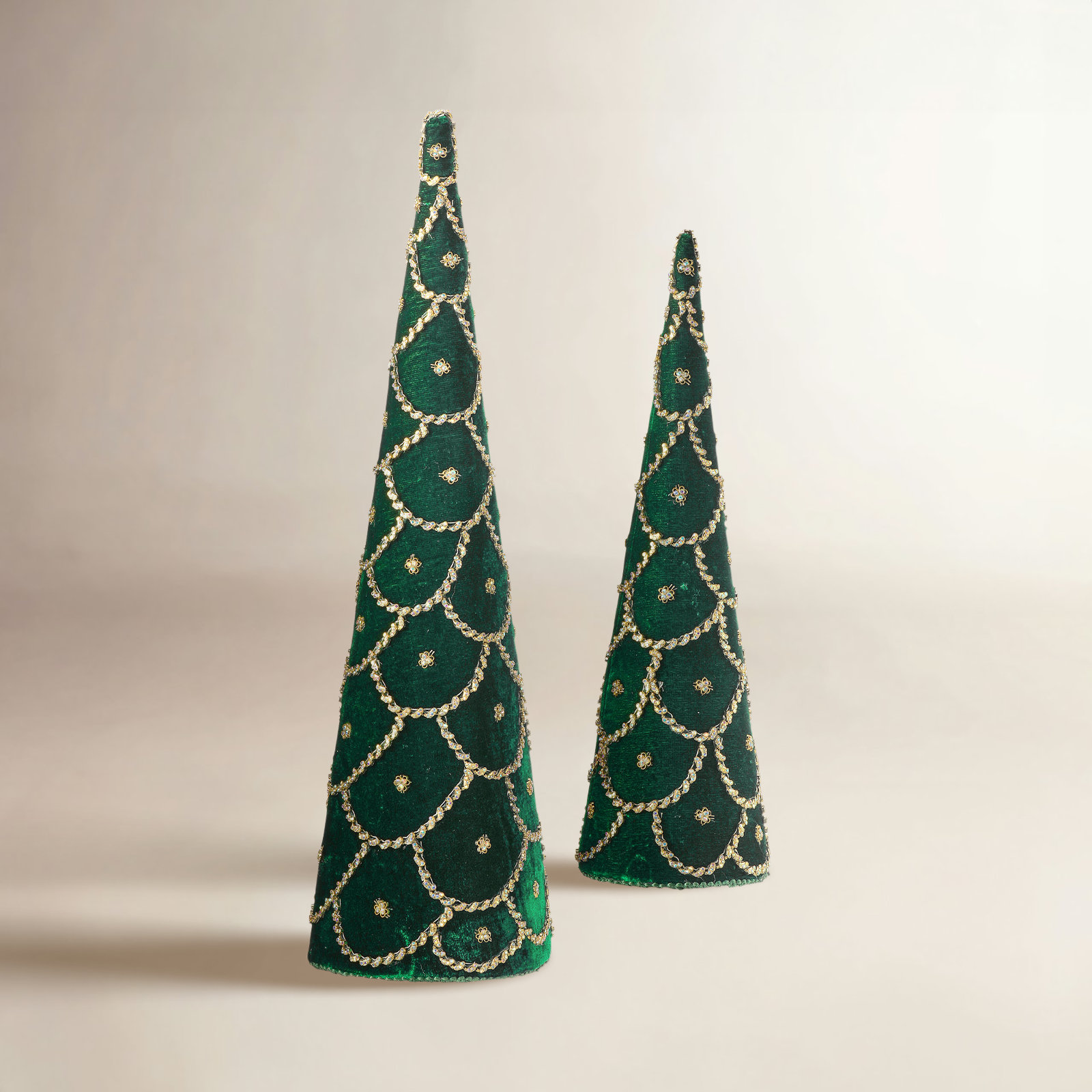 Crimson Christmas Jeweled Velvet Cone Tree, Green