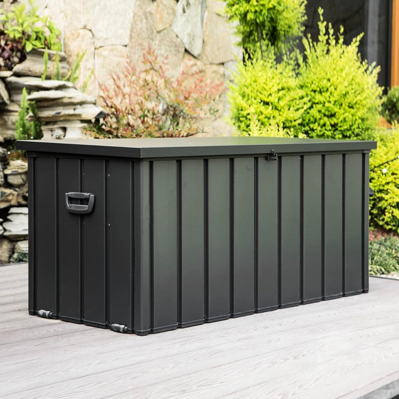 100 Gallon Outdoor Patio Cabinet - Dark Gray, Waterproof, Lockable For Cushions, Pillows, Garden Tools With Structure Material Large Deck Storage Cart Gallon, Gray Tools, Stable Feature Quality