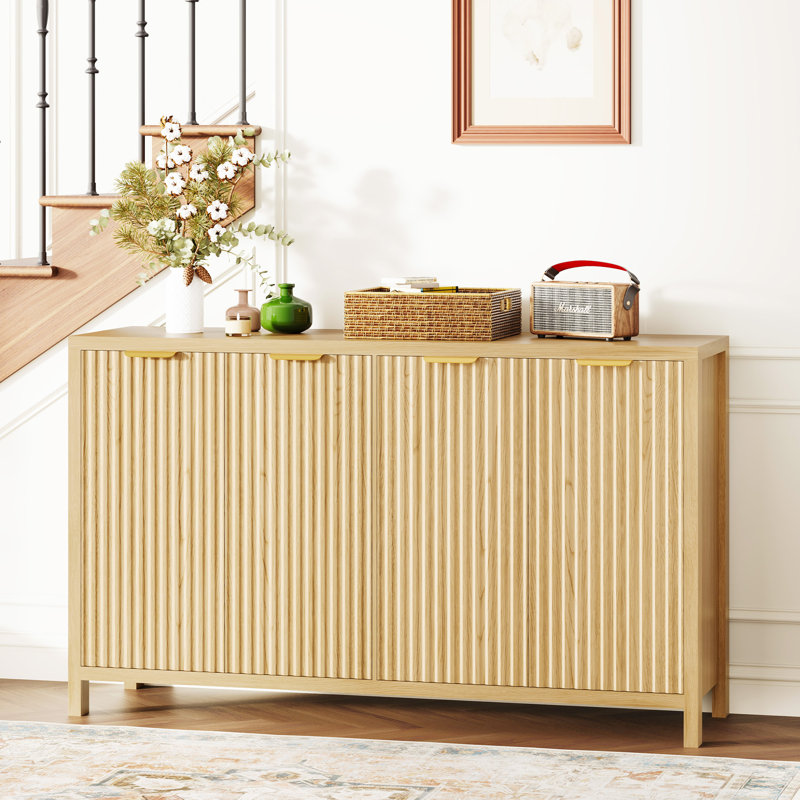 Buffet de 55 po de largeur avec pieds en bois massif, Chêne