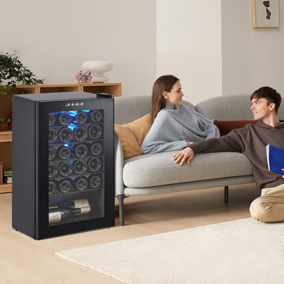 16/24 Bottle Wine Cooler with Digital Control & Blue LED Light for Red White Wine Champagne Beer