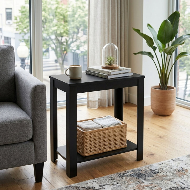 Table de bout en bois avec tablette ouverte