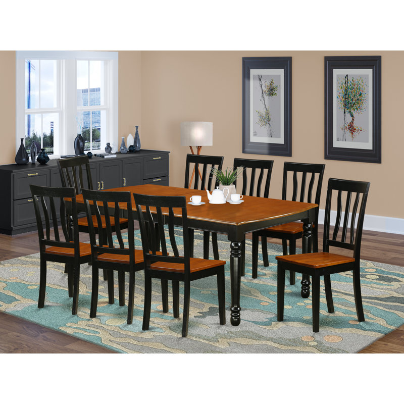 9 Piece Kitchen Table & Chairs Set Includes a Rectangle Dining Room Table with Butterfly Leaf and 8 Dining Chairs, 42x78 Inch, Black & Cherry