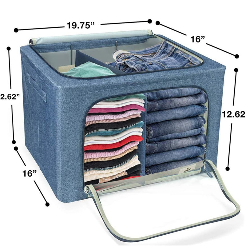 Sorbus Large Storage Box 2-Compartment Foldable with Window & Handles 2 Pack in Blue