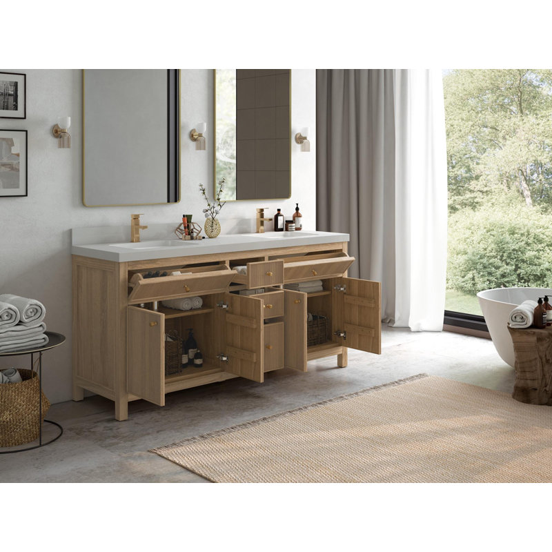 Teck de 72 po Sonoma X P 22 po D Meuble-lavabo double en gris clair délavé avec quartz Calacatta Laza, Calacatta Laza