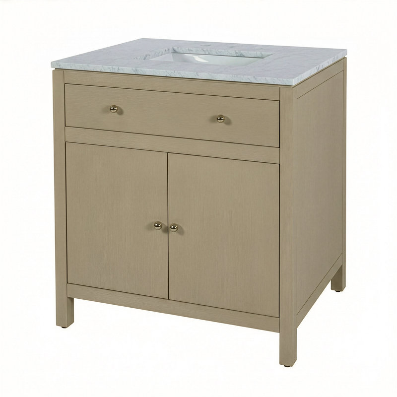 Nora 32 in. W Marble Top Bathroom Vanity, Light Oak Brown, Antique Taupe