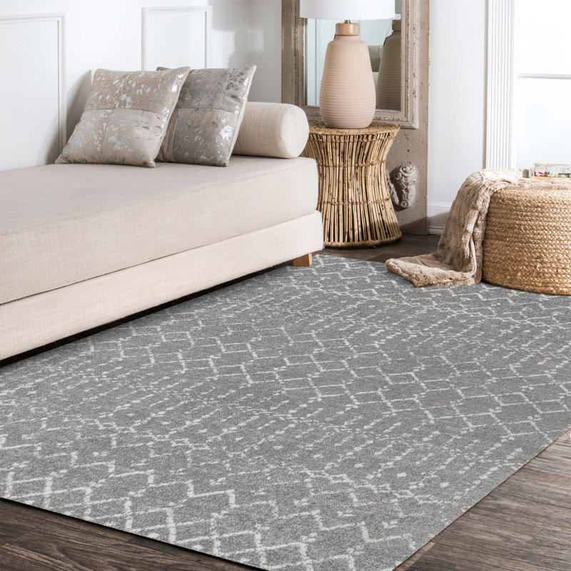 Kateshia Moroccan HYPE Boho Vintage Diamond Gray/Ivory Rug, Rectangle 10' x 13'