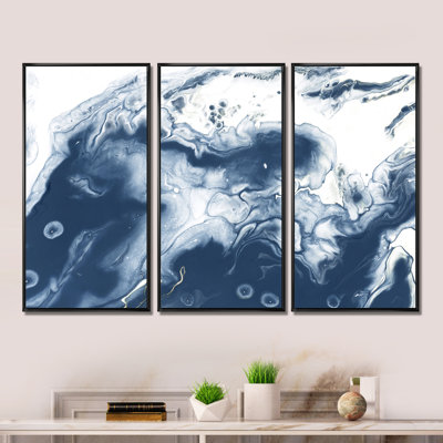 " Liquid Ink Art In Shades Of Dark Blue I " 3 - Pieces
