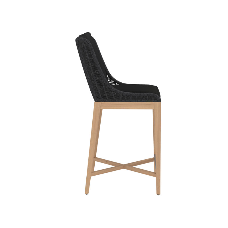Sorrento Outdoor Teak Bar Stool, Black, 26"