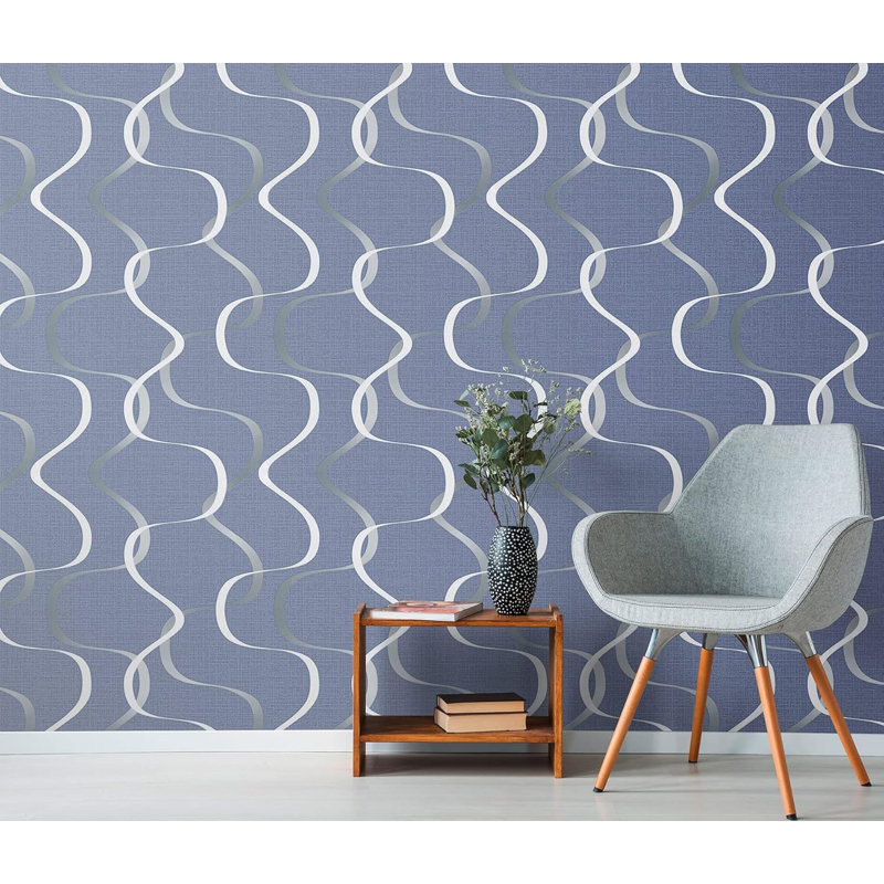 Panneau de papier peint L 32,97 pi x l 20,47 po Vladan, Blanc / Bleu