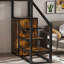 Lit mezzanine multi-usages avec tablette d'escalier, prises de courant et métal, pour zones de travail, bureau noir, tablettes, vis robustes, espaces compacts,