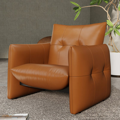 33.85" W Modern Faux Leather Single Sofa Chair, Lounge Armchair With High-Density Foam And Solid Wood Frame For Living Room, Bedroom, Or Study, Orange