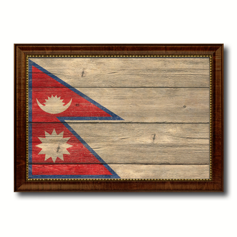 Drapeau du Népal - impression sur toile, H 15 po x l 21 po x P 1 po, Encadrement brun