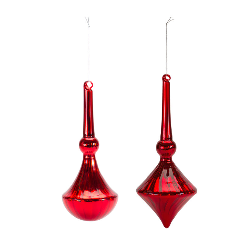Ensemble d'ornement en verre 6 pièces, Rouge, H 5 po x l 4 po x P 4 po
