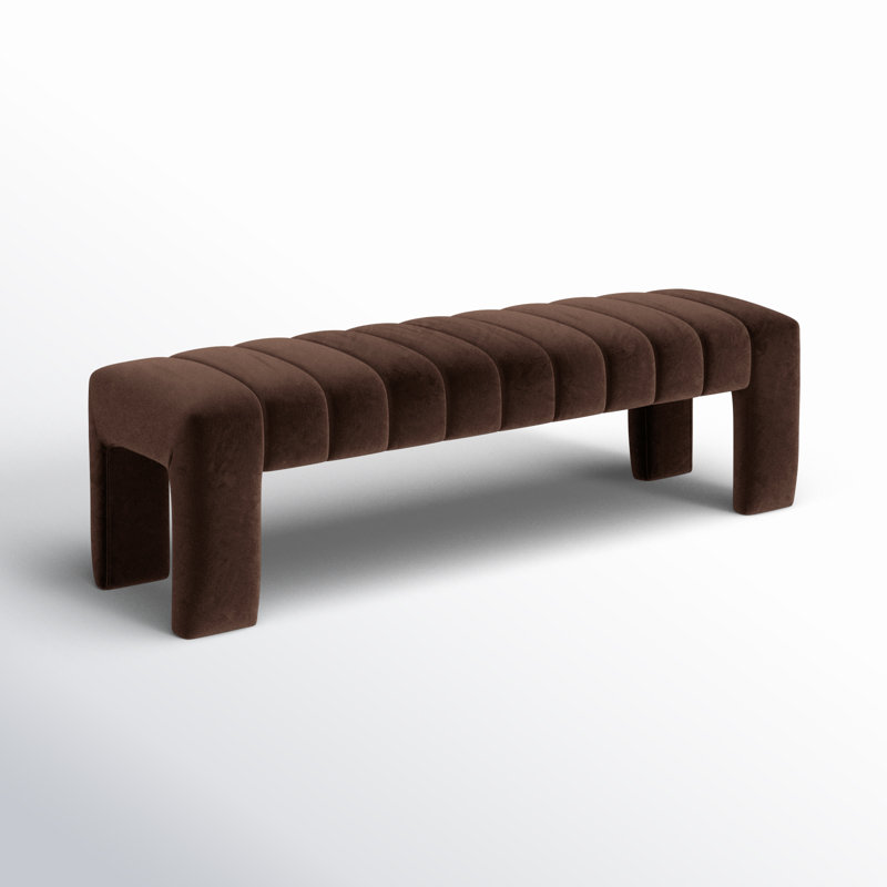 Velvet Upholstered Bench, Brown Velvet
