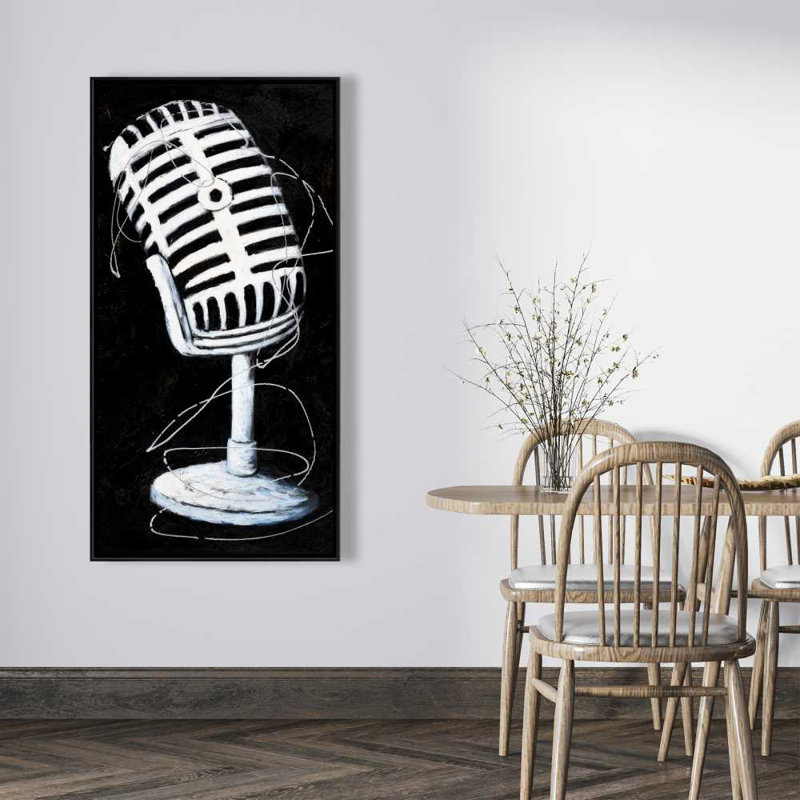 Microphone, art sur toile encadré noir contemporain