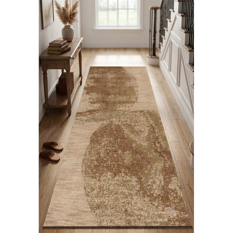 Hand Loom Knotted Wool Contemporary Beige Brown Runner Indoor Area Rug, Runner 2'6" x 6'