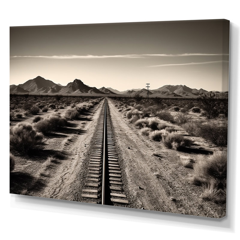 " Rail Track In Monochrome Canyon ", Wrapped Canvas, 34" H x 44" W x 1.5" D