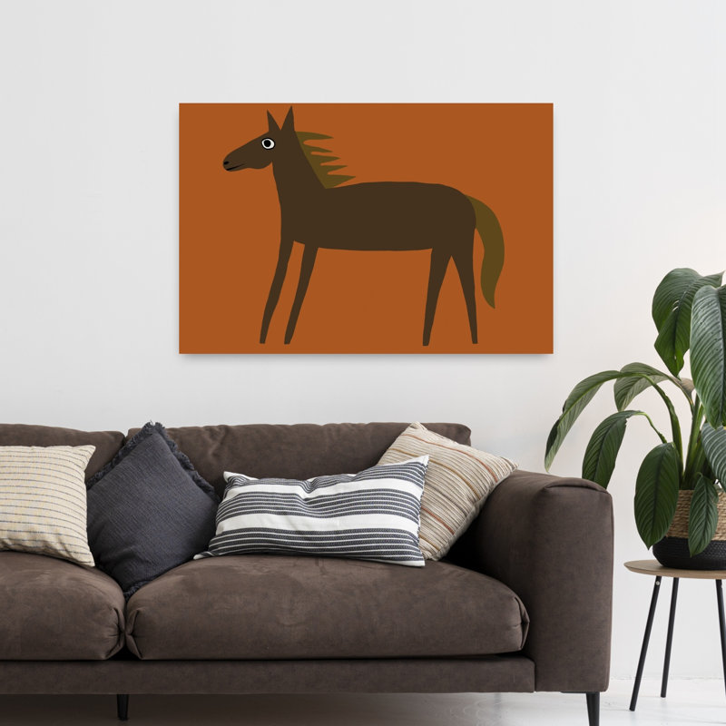Art mural cheval fantaisiste brun minimaliste