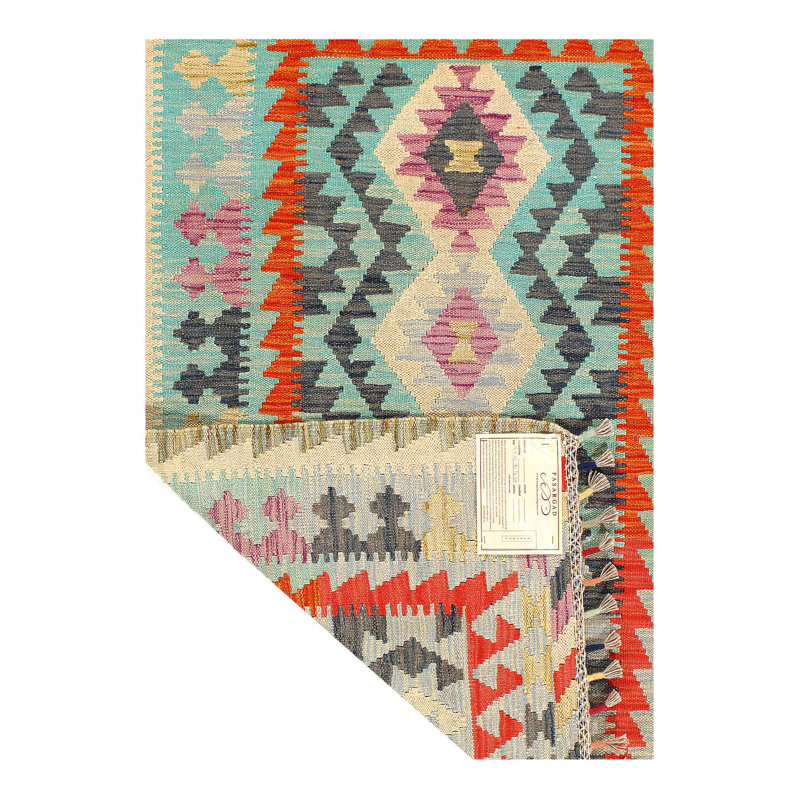 Kilim réversible en laine tissée à plat sur laine 3 pi 5 po x 4 pi 9 po
