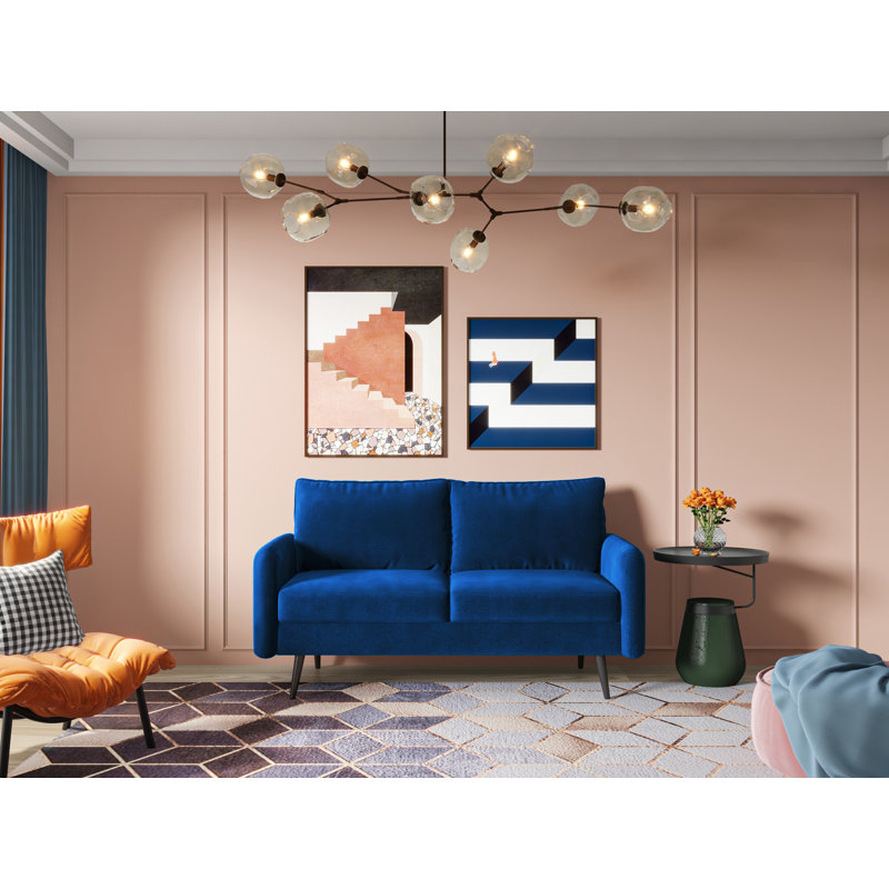 Canapé à accoudoirs arrondis 70 po Elle-Jade, Velours bleu espace, H 33 po x l 70 po x P 30 po