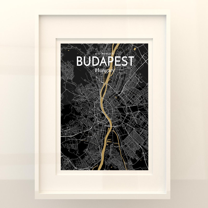 Carte de la ville de Budapest, impression, Luxe, H 24 po x l 18 po x P 0,05 po