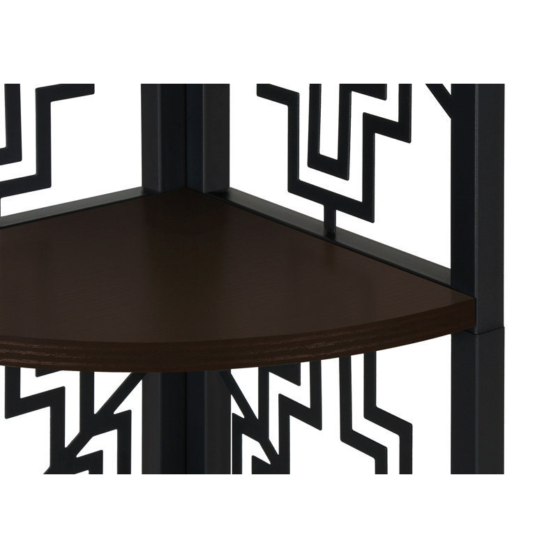 Bookshelf, Bookcase, Etagere, Corner, 4 Tier, 62"H, Office, Bedroom, Brown Laminate, Black Metal, Transitional, Espresso