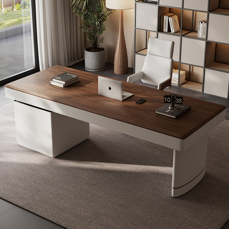 Bureau 6 tiroirs brun noisette + gris massif + bois manufacturé, 29,53 po H x 62,99 po L x 27,56 po P