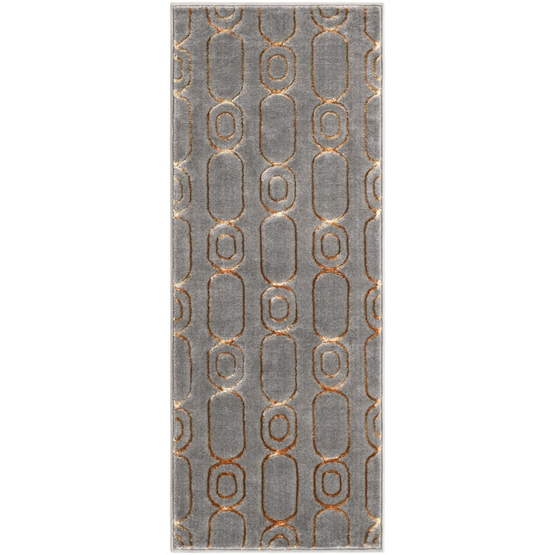 Tapis contemporain gris et gris Vincente, Tapis de couloir 2 pi x 5 pi 1 po