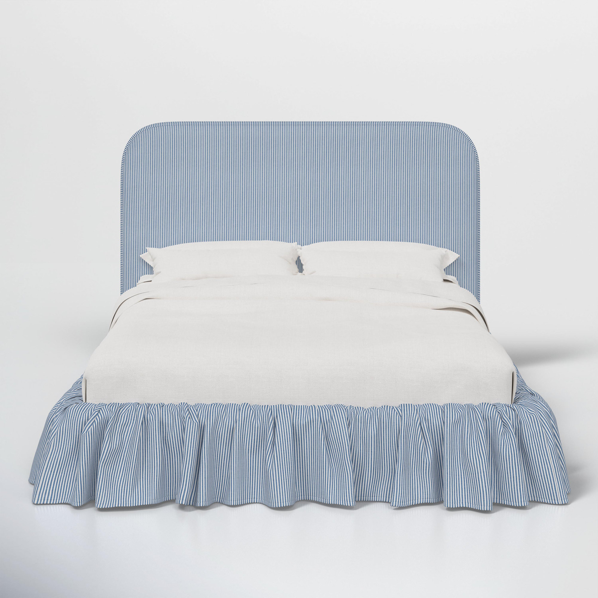 Maggie Ruffle Platform Bed, Prep Stripe Blue, Full