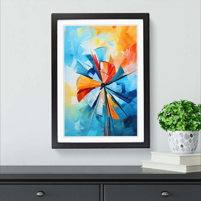 Windmill Abstract - Framed Print, 46cm H x 34cm W x 2cm D, Black