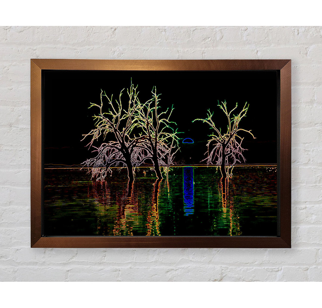 Abstrakte Neon-Landschaft 15 Gerahmter Druck