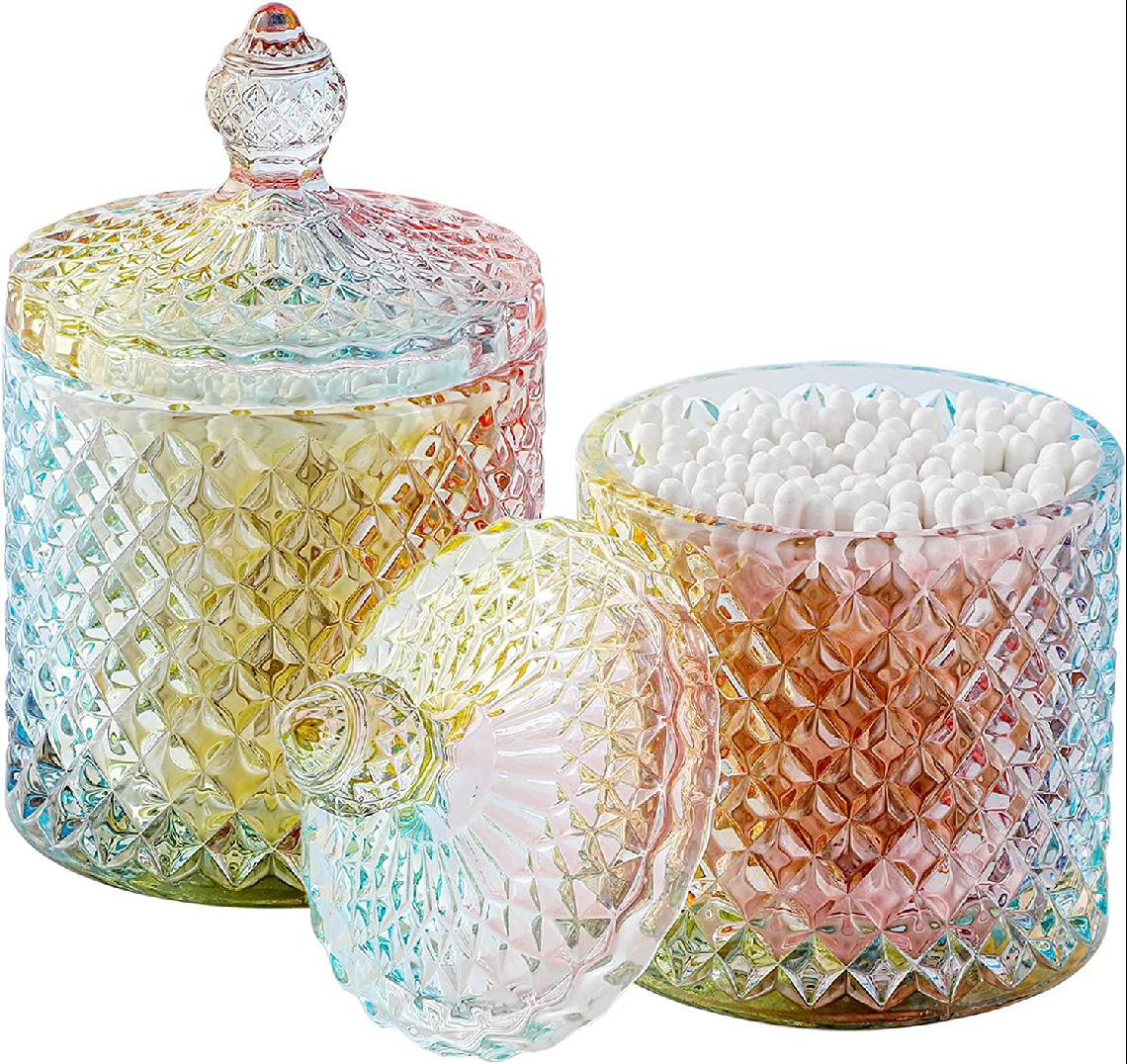 Savoie Rainbow Cotton Swab Bathroom Vanity Glass Storage Jar