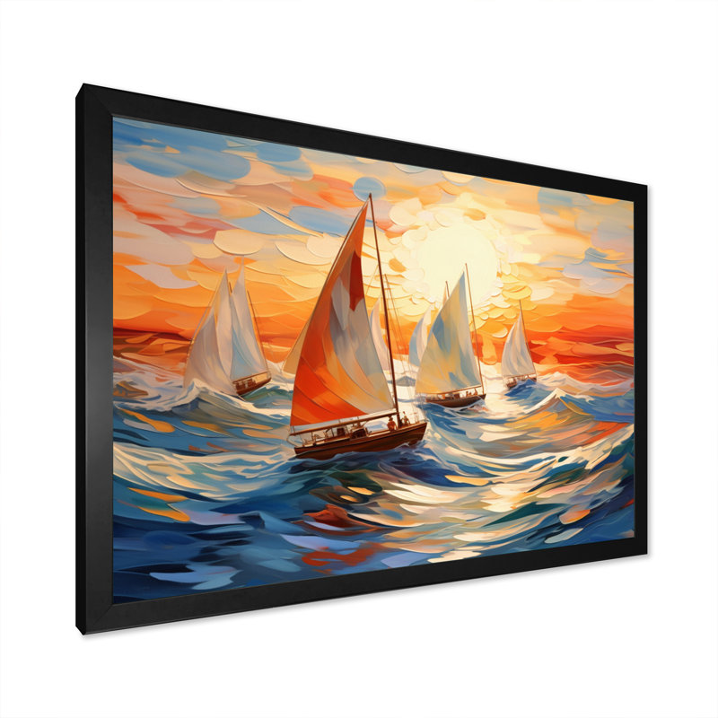 Voilier tourbillonnant, vagues sur toile, H 30 po x l 40 po x P 1,5 po, Cadre simple noir