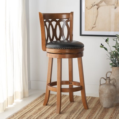 Brockway Swivel Upholstered Faux Leather Counter Stool with Solid Wood Frame