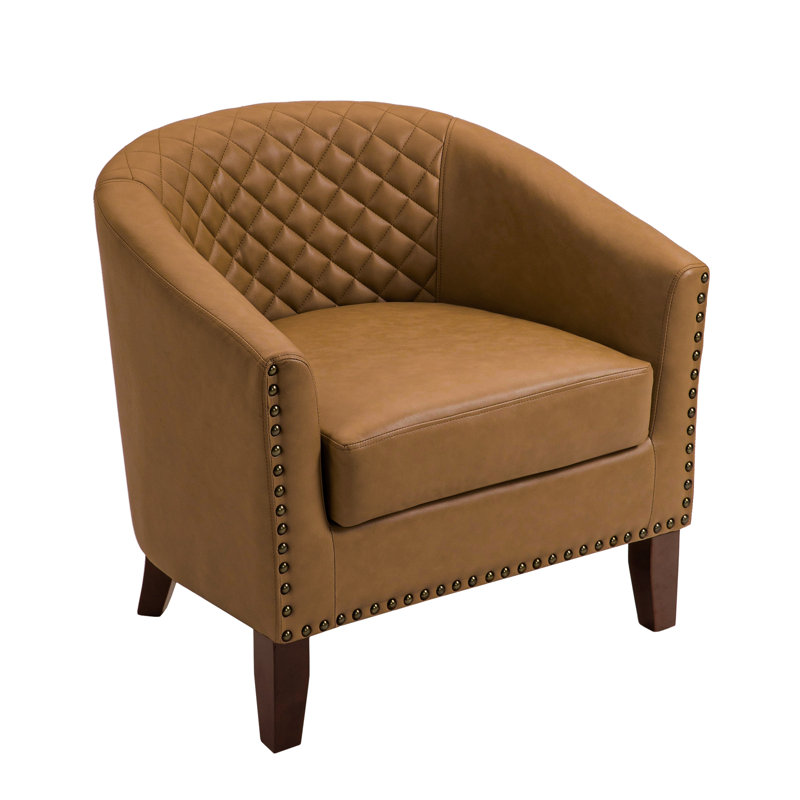 Edvardas 73.9 Cm Wide Tufted Barrel Chair, Coffee Faux Leather