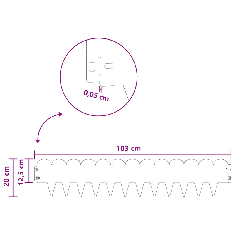 103cm W Steel Lawn Edging, 20cm H x 103cm W