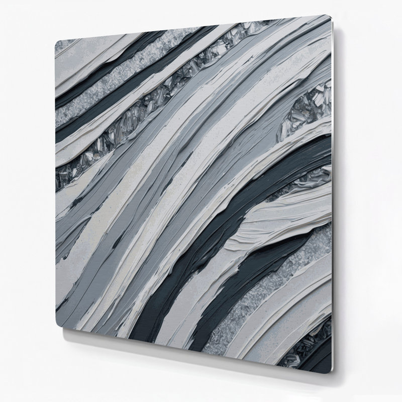 Art mural horizontal gris rayé en métal gris clair, H 11 po x l 14 po