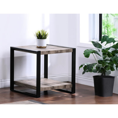 Table de bout en bois avec rangement rustique au fini brun