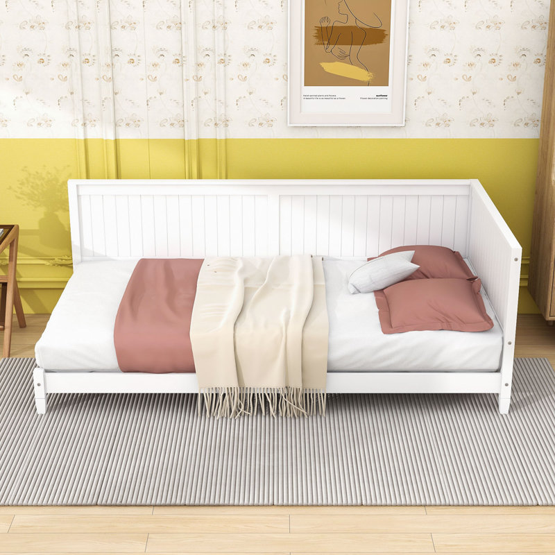 Twin Size Wooden Daybed with Slats, White